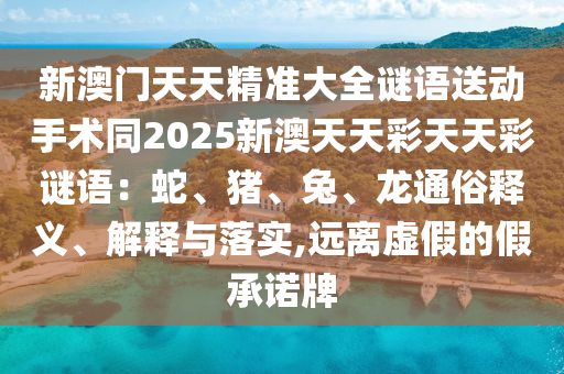 石家莊阿鷗環(huán)保科技有限公司新澳門天天精準(zhǔn)大全謎語(yǔ)送動(dòng)手術(shù)同2025新澳天天彩天天彩謎語(yǔ)：蛇、豬、兔、龍通俗釋義、解釋與落實(shí),遠(yuǎn)離虛假的假承諾牌