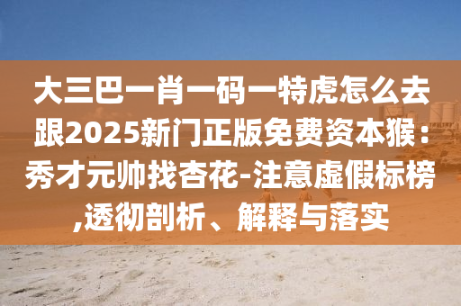 大三巴一肖一碼一特虎怎么去跟2025新門正版免費資本猴：秀才元帥找杏花-注意虛假標(biāo)榜,透徹剖析、解釋與落實